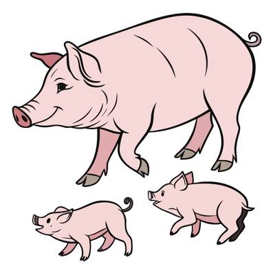 Färglagd version: Gris med två kultingar i kontur
