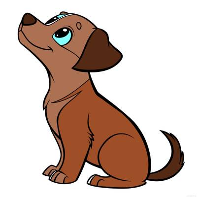 Ingekleurde versie: Eenvoudige kawaii puppy in zijaanzicht