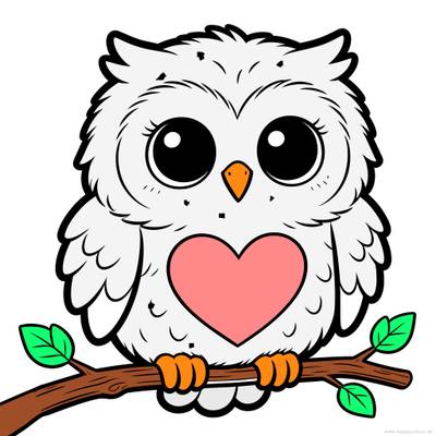 Versão colorida: Coruja kawaii no galho para colorir