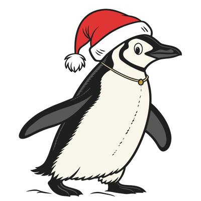 Ausgemalte Version: Detailreicher Pinguin mit Weihnachtsmütze