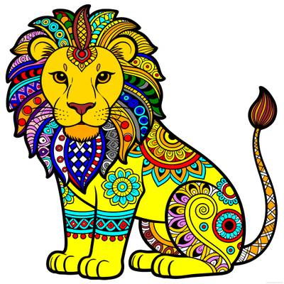 Versão colorida: Leão zentangle detalhado de frente
