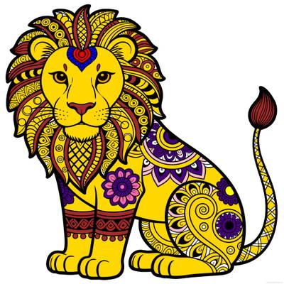 Versão colorida: Leão zentangle detalhado de frente