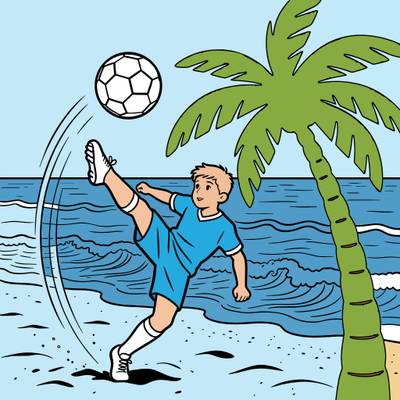 Färglagd version: Bicykletaspark i strandfotboll