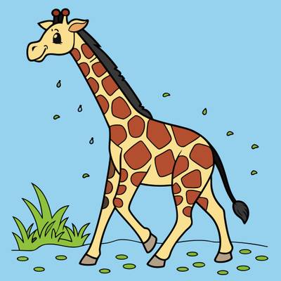 Versione colorata: Giraffa che cammina vicino all’erba