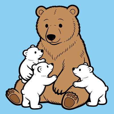 Versione colorata: Mamma orsa con tre cuccioli