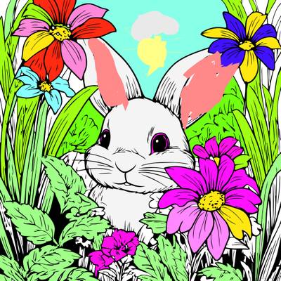 Fargelagt versjon: Kanin blant blomster