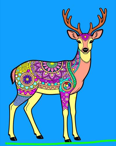 Wersja pokolorowana: Jeleń z detalicznym wzorem zentangle