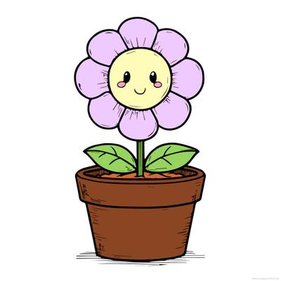 Version coloriée : Fleur heureuse en pot