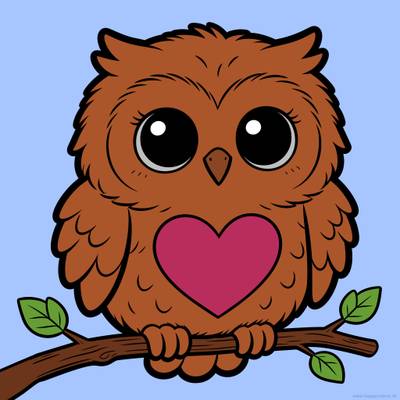 Versão colorida: Coruja kawaii no galho para colorir