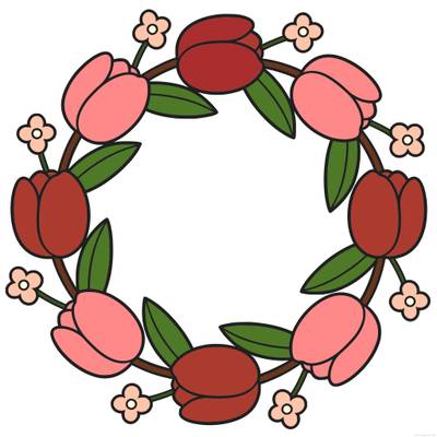 Färglagd version: Enkel tulpankrans med små blommor