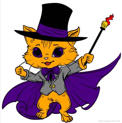 Colored version: Magical cat coloring page