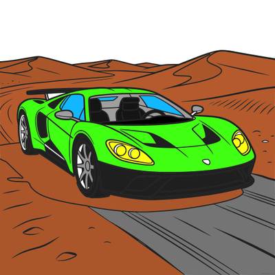 Versione colorata: Supercar su pista nel deserto