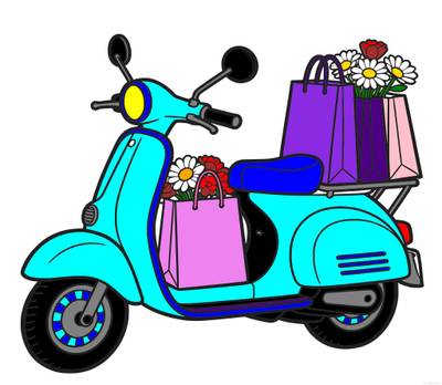Versione colorata: Scooter vintage con sacchetti di fiori