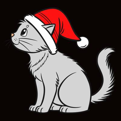 Versione colorata: Gatto soffice con cappello di Natale