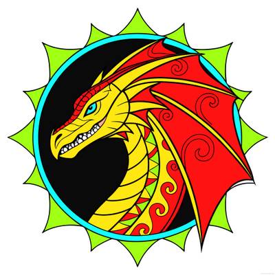 Colored version: Winged dragon mandala portrait