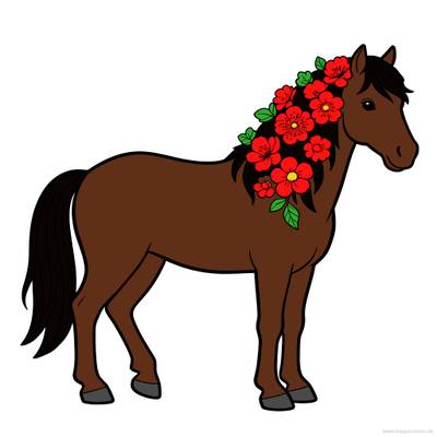 Ingekleurde versie: Staand paard met bloemenmanen