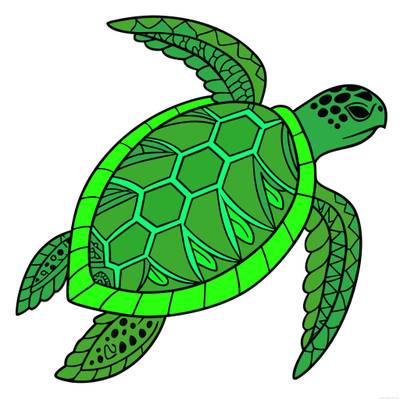 Version coloriée : Tortue de mer zentangle vue de dessus