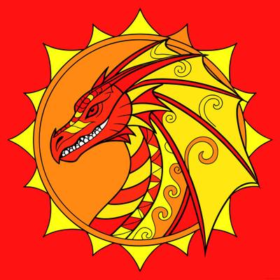 Colored version: Winged dragon mandala portrait