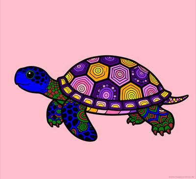 Version coloriée : Tortue zentangle vue de profil