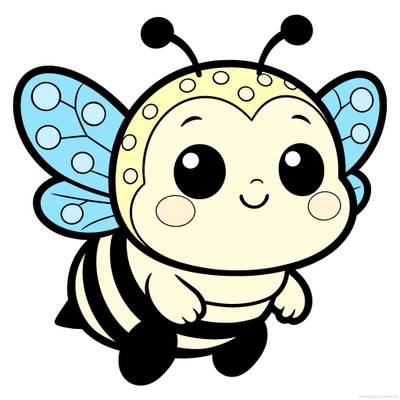 Väritetty versio: Kawaii-mehiläinen isoilla silmillä