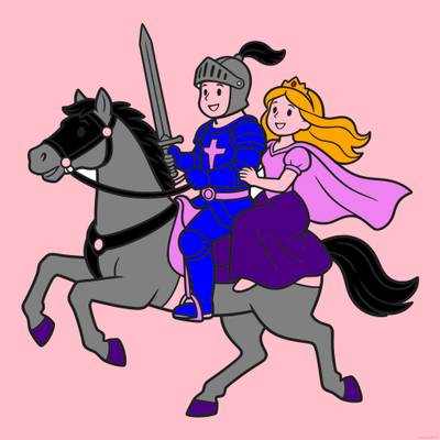 Versione colorata: Cavaliere e principessa a cavallo