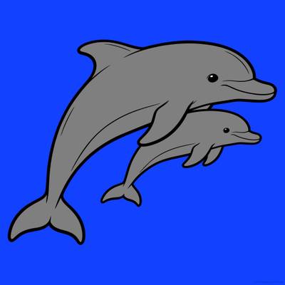 Wersja pokolorowana: Mama delfin z małym delfinem