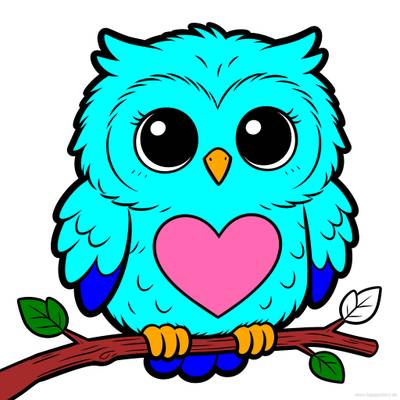 Versão colorida: Coruja kawaii no galho para colorir