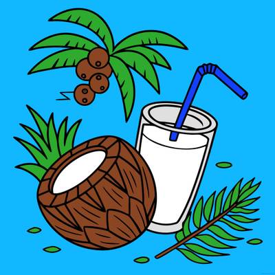 Colored version: Coconut drink and palm tree