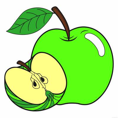 Colored version: Apple half with tiny peeking worm