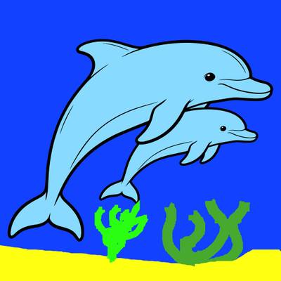 Wersja pokolorowana: Mama delfin z małym delfinem