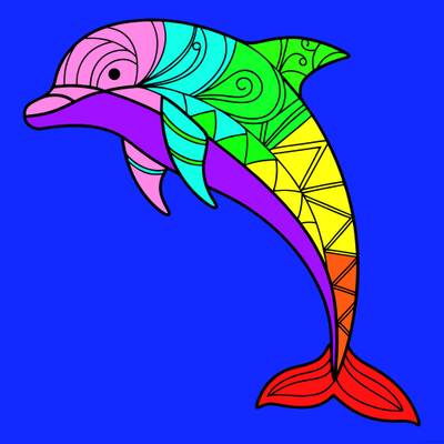 Wersja pokolorowana: Prosty delfin w stylu zentangle
