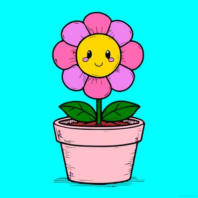 Ingekleurde versie: Blije bloem in pot