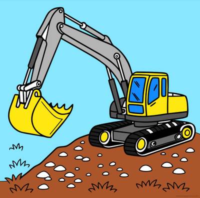 Colored version: Excavator with bucket and tracks
