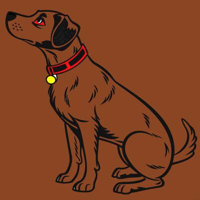 Version coloriée : Chien assis de profil avec collier