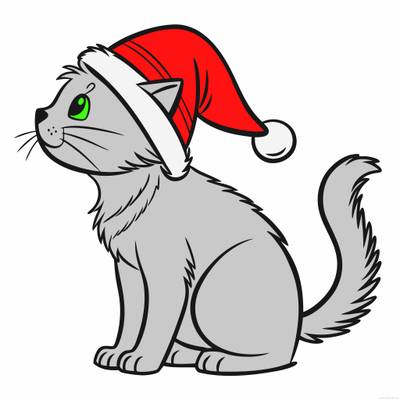 Colored version: Fluffy cat with Christmas hat