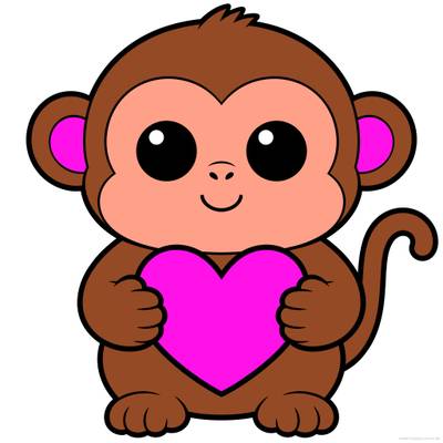 Colored version: Cute monkey holding a heart