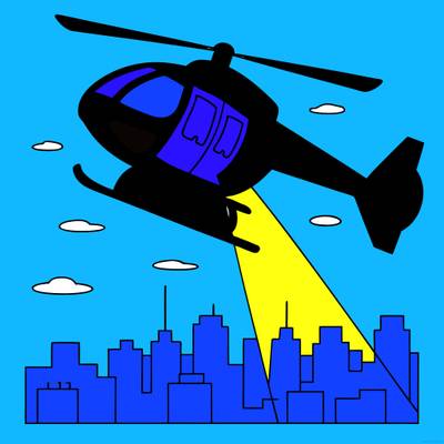 Versão colorida: Helicóptero policial sobre a cidade