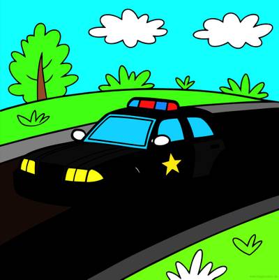Versão colorida: Carro da polícia na estrada