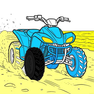 Wersja pokolorowana: Quad pędzący po piaszczystej plaży