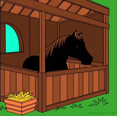 Fargelagt versjon: Enkel hest i en stallbås