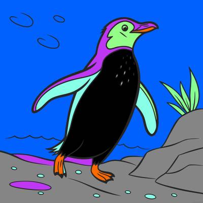 Versão colorida: Pinguim-malhado perto da água