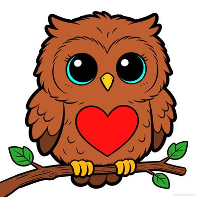 Versão colorida: Coruja kawaii no galho para colorir
