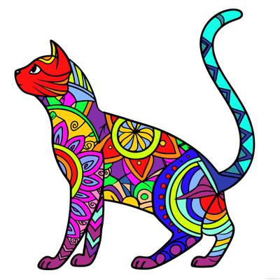 Colored version: Side view zentangle cat