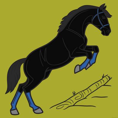 Fargelagt versjon: Hest som hopper over en stokk