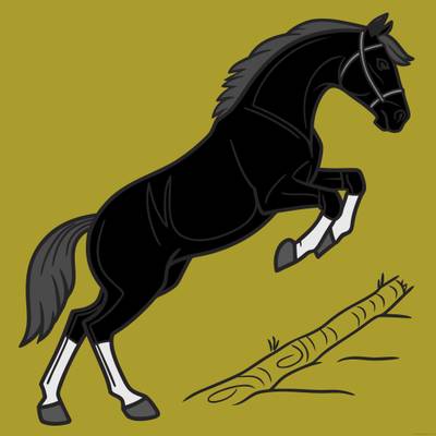 Fargelagt versjon: Hest som hopper over en stokk
