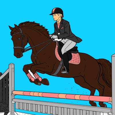 Fargelagt versjon: Hest og rytter hopper over hinder