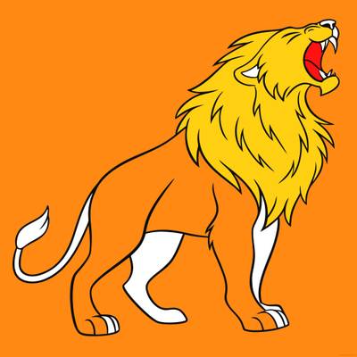 Colored version: Simple roaring lion in side view