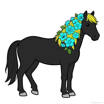 Colored version: Standing horse with floral mane