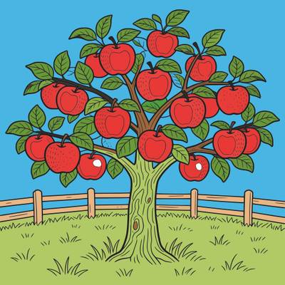 Versione colorata: Melo dettagliato nel frutteto