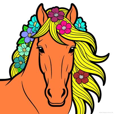 Colored version: Horse head portrait with flowers